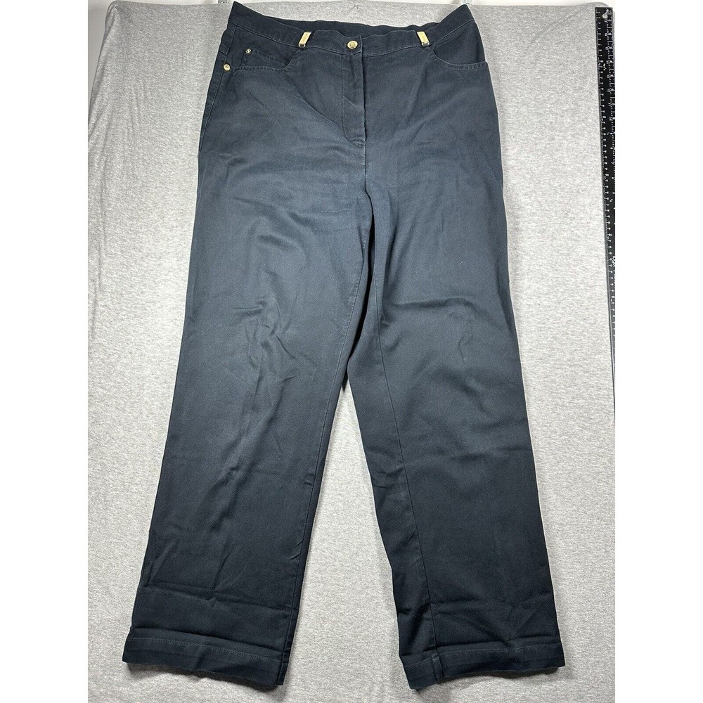 St John Sport Size 12 Black Pants Stretch Cotton‎ Straight Leg High Rise Waist